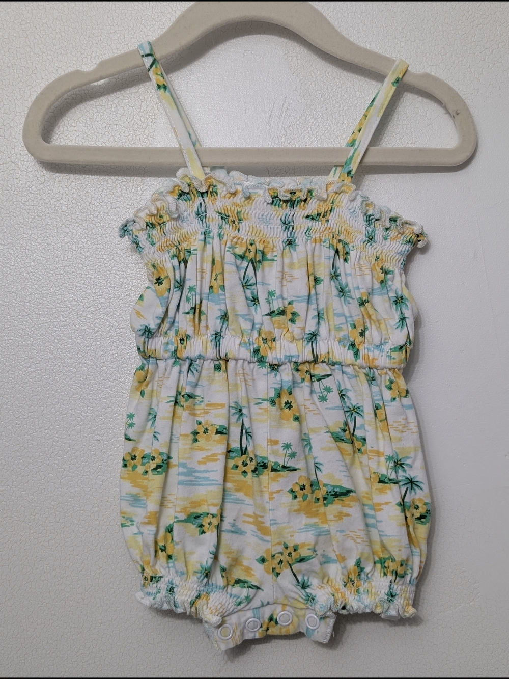 Joe Fresh Smocked Floral Bubble Romper - White & Yellow Cotton 0-3 M